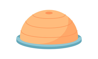 Flat cartoon balance half ball equipment. Fitness and exercise accessory for gym workout and training. Essential tool for sport wellness activities, professional dynamic design.