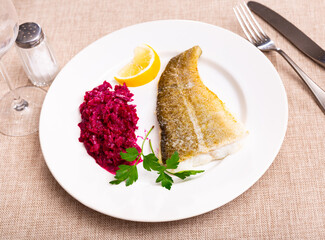 Popular dish of cuisine is Bacalao, made from appetizing cod with beet