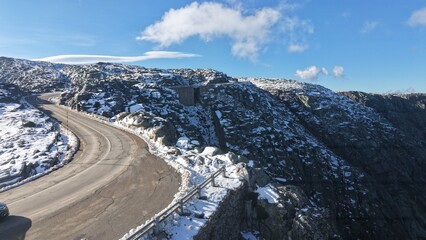 Aerial view of snowy Serra da Estrela