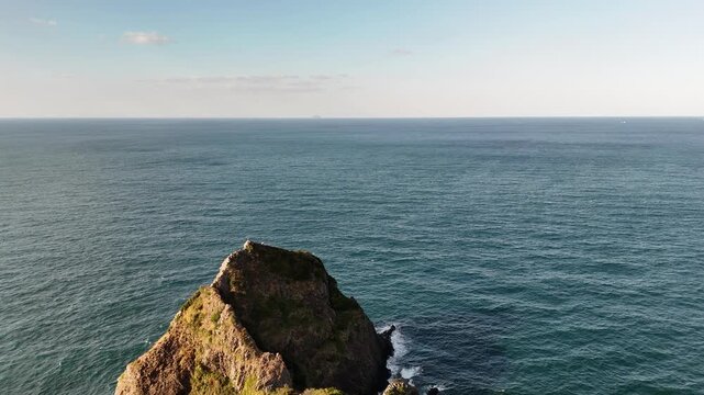 Keya no Ohto Cliffs, Shimakeya, Itoshima, Fukuoka, Japan: 4K Aerial Drone Footage of Japanese Rocky Coastline, Rural Beach, Countryside Houses, Estates, Mountain Forests, Farmlands