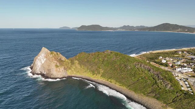 Keya no Ohto Cliffs, Shimakeya, Itoshima, Fukuoka, Japan: 4K Aerial Drone Footage of Japanese Rocky Coastline, Rural Beach, Countryside Houses, Estates, Mountain Forests, Farmlands