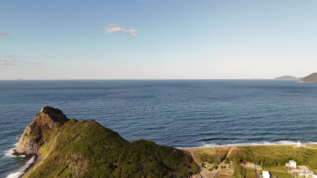 Keya no Ohto Cliffs, Shimakeya, Itoshima, Fukuoka, Japan: 4K Aerial Drone Footage of Japanese Rocky Coastline, Rural Beach, Countryside Houses, Estates, Mountain Forests, Farmlands