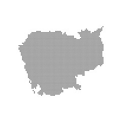 dotted halftone black silhouette of cambodia map isolated. cambodia country map for travel and presentation. cambodia halftones map vector illustration.  world maps circle. global map.