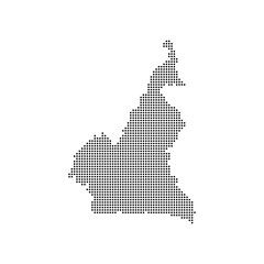 dotted halftone black silhouette of cameroon map isolated. cameroon country map for travel and presentation. cameroon halftones map vector illustration.  world maps circle. global map.