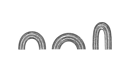 Hand-drawn rainbow illustrations in black and white on a clean white background