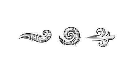 Fototapeta premium Hand-drawn wind symbols in black and white, perfect for design elements