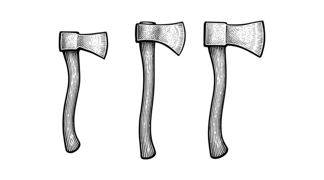 Engraved axes illustration on white background, vintage woodcutting style