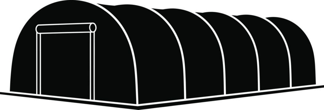 Simple black and white illustration of a quonset hut building structure