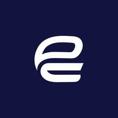 Clean White Flowing Letter E Monogram. Premium Digital Tech Mark for Software Solutions, Global Data Communication, or Financial Technology Platform.