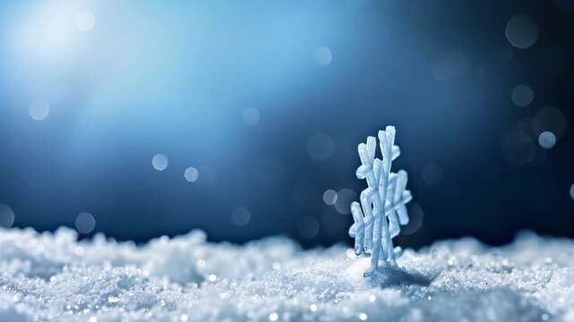 Elegant Snowflake in Snow: A captivating close-up showcases the delicate beauty of a single snowflake resting serenely amidst a blanket of fresh snow, under the gentle glow of the sky.
