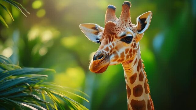 Graceful Giraffe's Gaze: An eye-level shot captures a majestic giraffe, its distinctive spotted coat and long neck reaching towards the sky.
