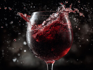 Glass of Red Wine Splash on Black Background