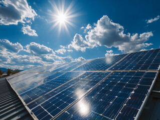 Solar Panels on Roof with Blue Sky