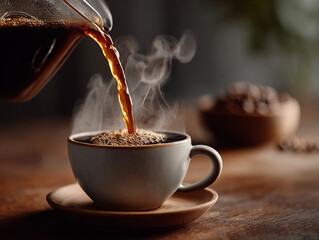 Fresh Coffee Being Poured into Cup
