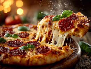 Delicious Pepperoni Pizza with Cheese Pull