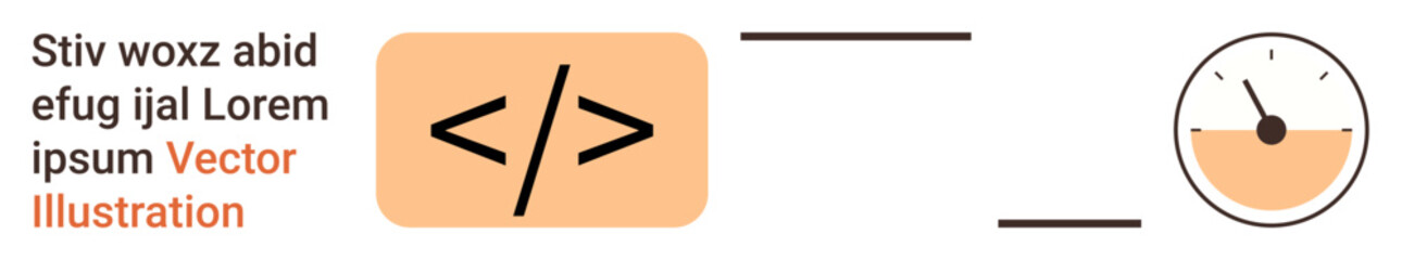 Web development, programming concepts, coding efficiency, performance analytics, data processing, digital tools. Code tag icon linked to a speed gauge. Web development and programming concepts