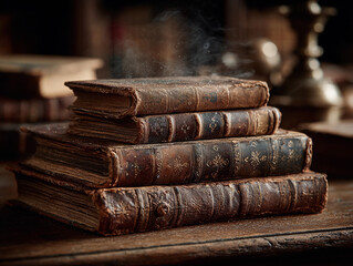 Old Vintage Books Stacked in Library