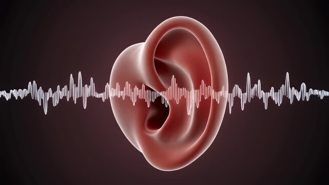 3D Animation of Human Ear and Cochlea Vibrating with Sound Waves, Loopable
