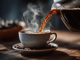 Fresh Coffee Being Poured into Cup