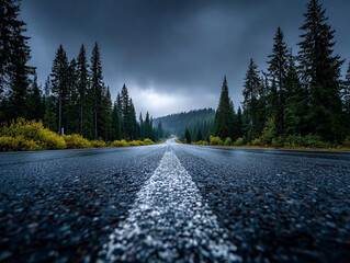 Empty Asphalt Road Through Forest Landscape