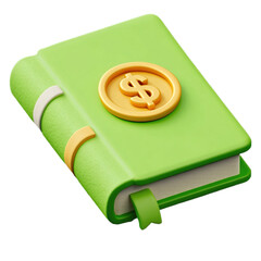 3D finance book icon with gold dollar coin symbol