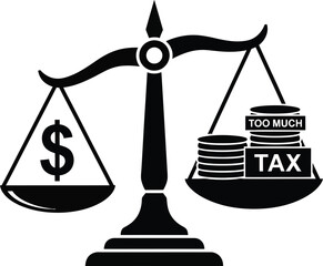 Scales of justice balancing money and the burden of excessive taxation