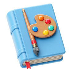 3D Icon of Art Book with Palette and Paintbrush