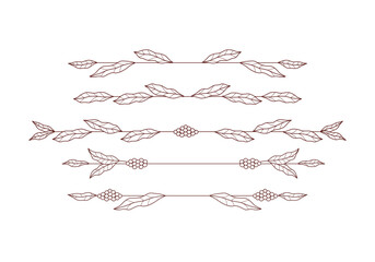 Simple Coffee leaf plant line divider border decoration set