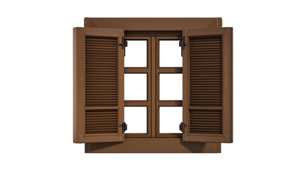 Obraz premium Close-up of wooden window with open shutters on transparent background