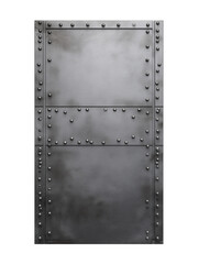 Large rectangular metal panel with rivets on transparent background