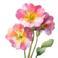 Fototapeta premium Watercolor primrose flowers bright soft tones gentle detail isolated on white background