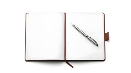 An open notebook with a pen placed on its blank pages. This image is perfect for various concepts like writing, planning, or journaling
