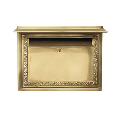 Polished brass mailbox with floral engravings on transparent background