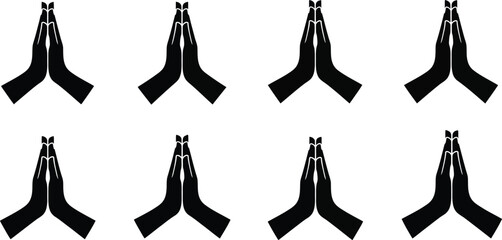 Four sets of praying hands in a repeating pattern on transparent background silhouette