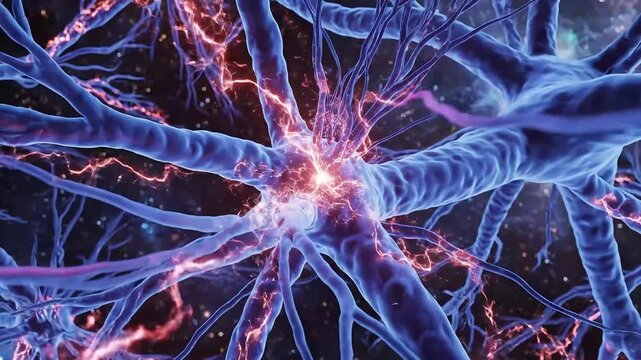 neuron cell with electrical impulse transmission and synaptic activity