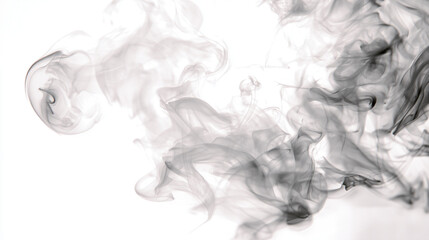 白背景に漂う黒い煙やインクの抽象的背景
