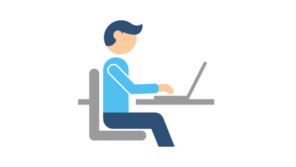 Man Sitting at Desk Working on Laptop Computer.