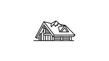 Minimalist Line Art Log Cabin House Icon.