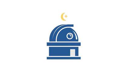 Blue observatory building with a crescent moon symbol above.