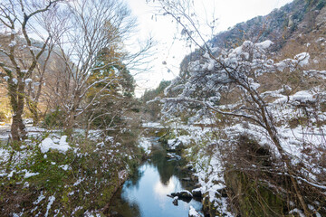 耶馬渓の雪景色（大分県中津市耶馬渓）