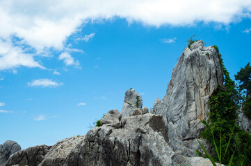 Towering Rock Formation Seokrimchong Blue Sky Chuam Beach