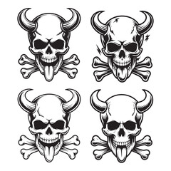 minimal black skull silhouette set for tattoo flash and alternative art prints