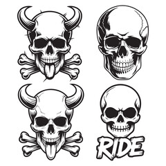 gothic skull silhouettes in black ink style for posters and wall art