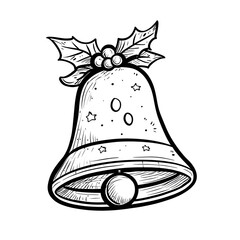 Simple Christmas bell illustration for a toddlers first Christmas coloring book large bold outlines minimal details high contrast black and white line art cute and playful style centere