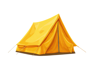Bright yellow tent with a peak sits on a dark backdrop