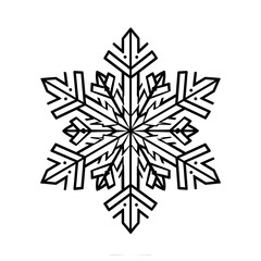 Simple snowflake illustration for a toddlers first Christmas coloring book large bold lines minimal detail high contrast black and white line art cute and playful style centered design