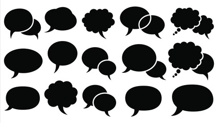Collection of various black speech bubbles and thought clouds isolated on a white background