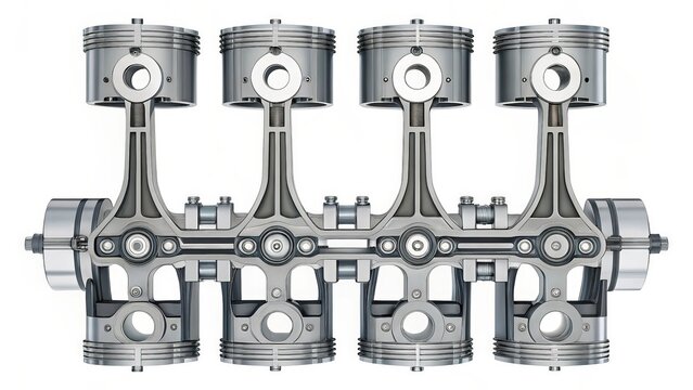 Intricate Internal Combustion Engine Pistons and Connecting Rod Assembly