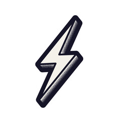 Isometric lightning bolt icon. Retro monochrome vector illustration with grain texture representing energy, power, electricity, speed, and high voltage concepts.