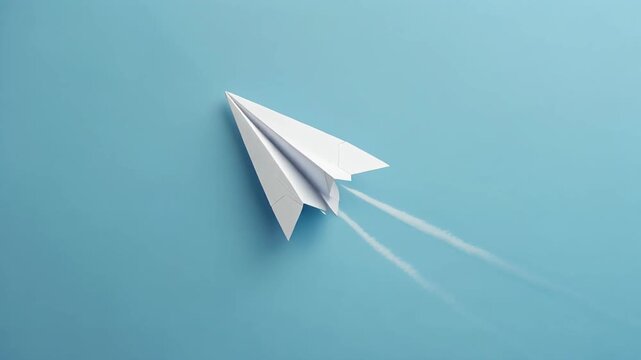 マットなパステルスカイブルー背景に、未来への道を象徴する紙飛行機を単体で配置した映像です。
わずかな前進ドリフトの動きが、希望や進路、前向きな変化を表現します。